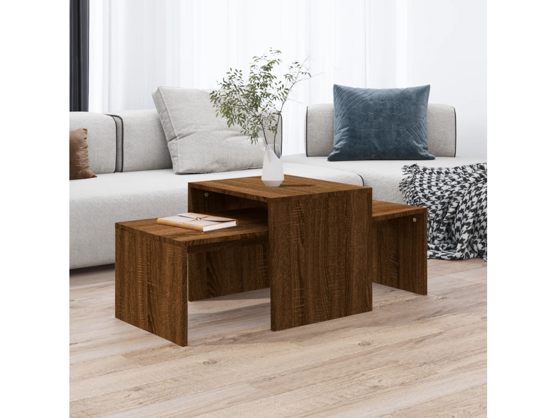 Set Mesa De Centro Madera Ingeniería Roble Marrón 100x48x40 Cm