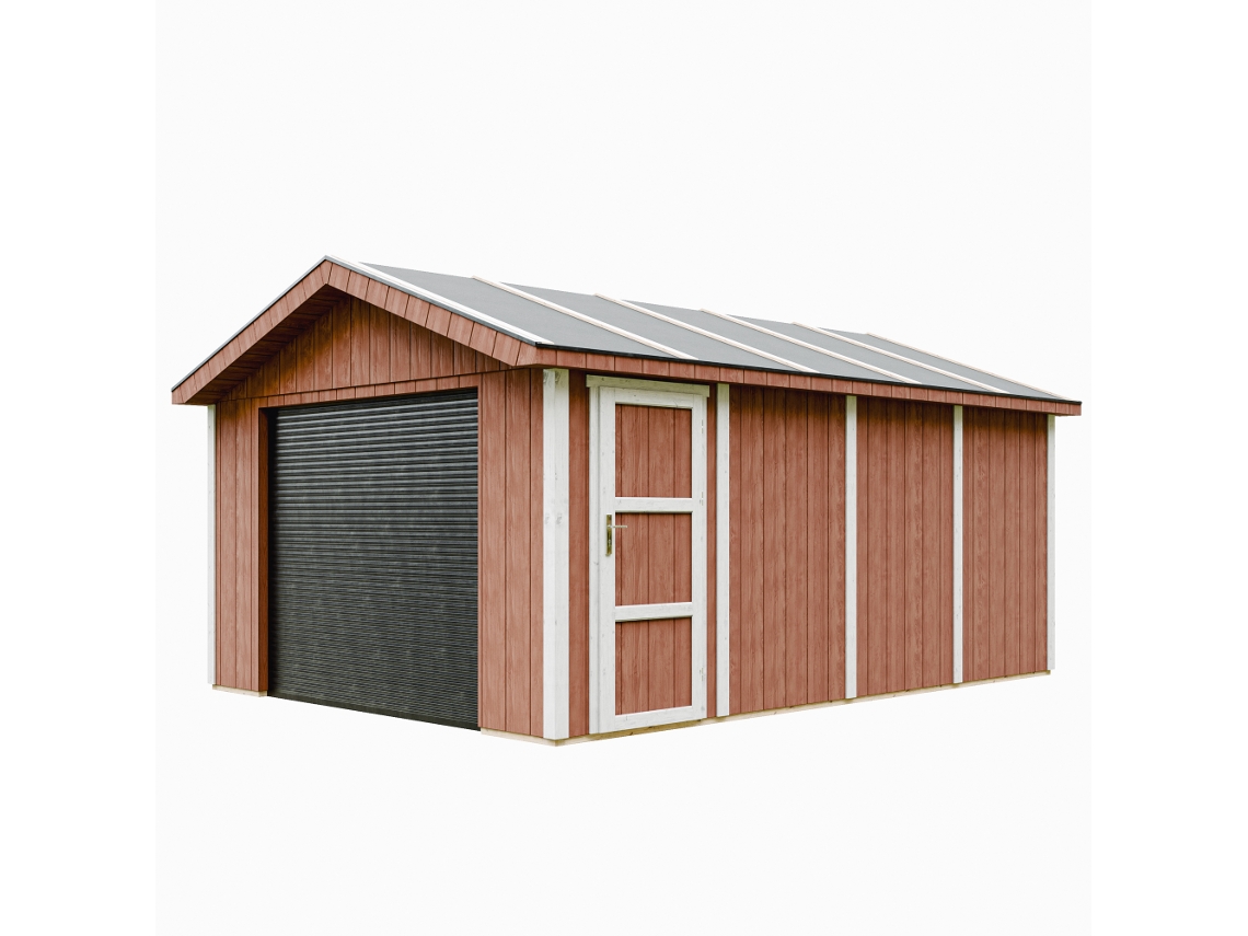 Garaje de primera calidad de 17 m² (ancho 378 x fondo 530 cm) para coches, motos, bicicletas y equipos de jardinería Timbela M991b Redwood Red