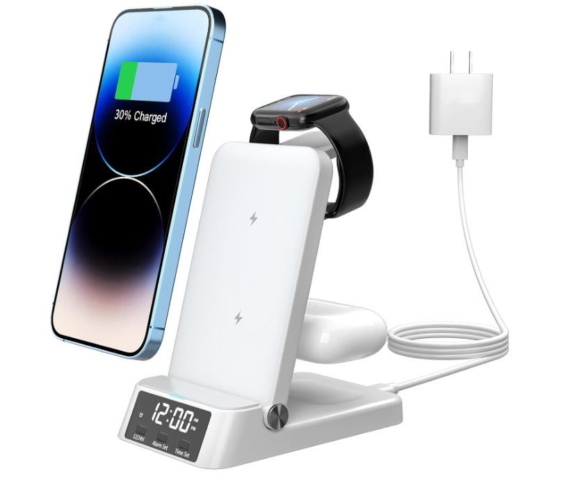 BISBISOUS A60 Despertador Cargador de Viaje Múltiples Dispositivos Iphone Apple Watch Airpods Rosa
