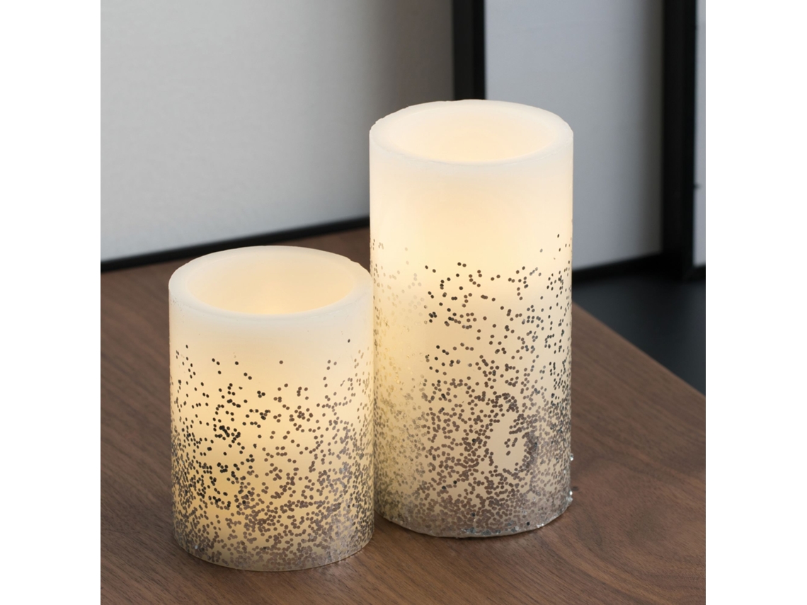 Set de 2 velas de cera a pilas PAULEEN Glowing Glitter Candle 10 cm et 15 cm