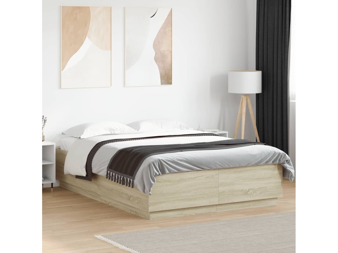 Estructura Cama Con Luces Led Madera Roble Sonoma 150x200 Cm