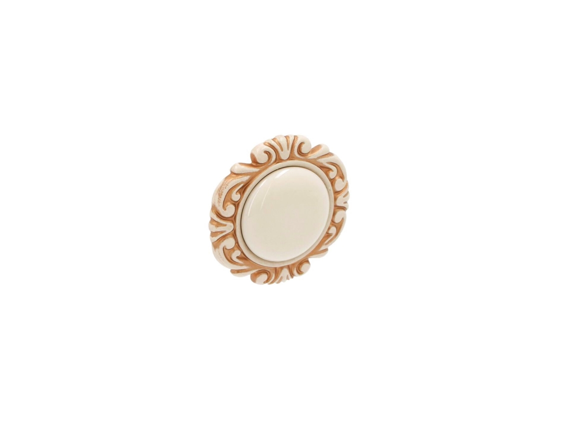 Pomo Para Muebles En Zamac Y Porcelana 45 Mm De Diámetro Pátina Oro Real Y Marfil.
