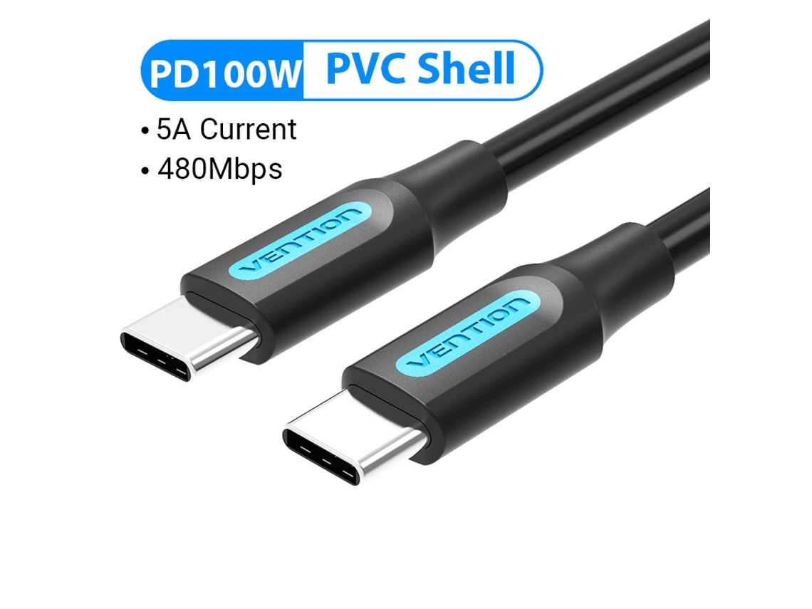 Cable USB-C a USB-C 100W PD, QC 4.0 PD 60W, para Macbook Pro, Xiaomi Mi 10, PVC negro