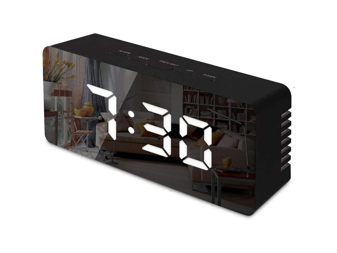2026-reloj Despertador Digital Espejo Led Con Temperatura Y Brillo Ajustable, Usb Y Batería