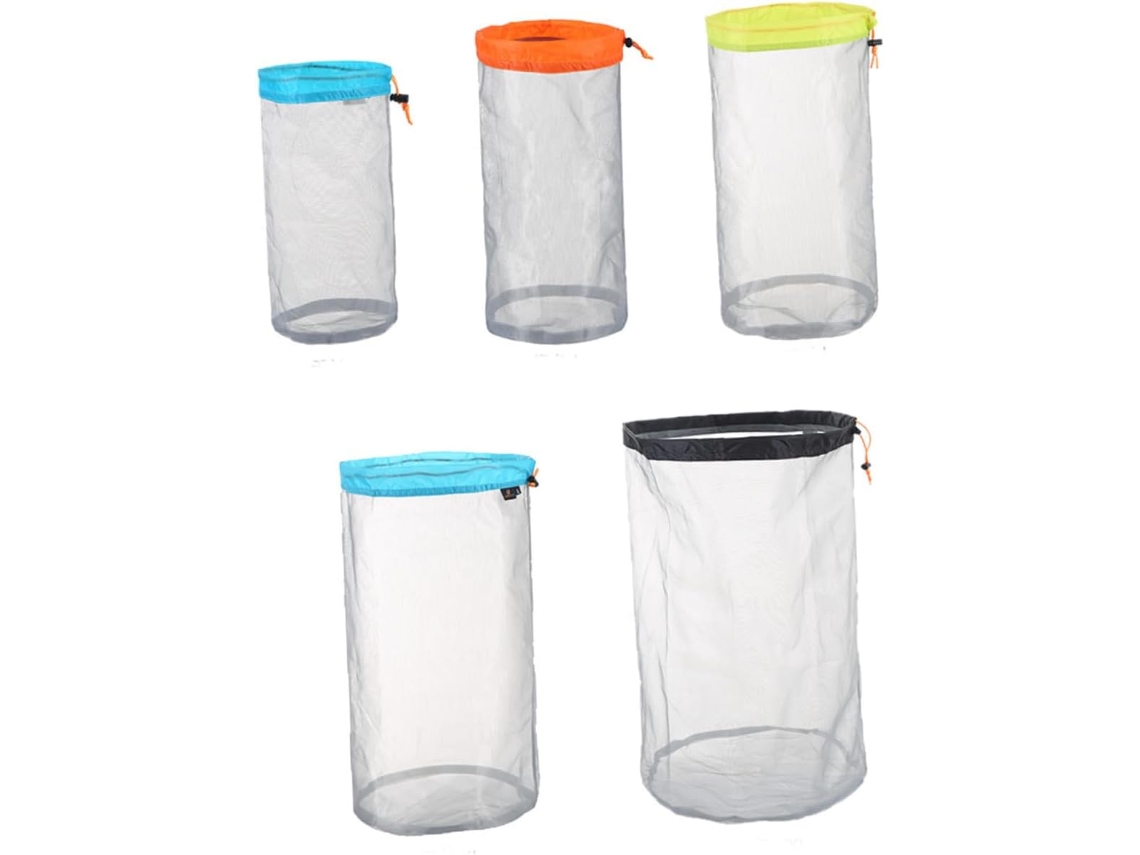 Bolsa De Malla De Nylon Con Cordón Bolsa Organizador Ligera Y Plegable Para Viajes Y Uso Hogar Para Camping Y Deportes Mediana Naranja
