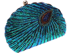 1 Bolso De Mano Decorativo Verde Pavo Real Con Perlas Para Mujer, Accesorio Para Vestido De Noche