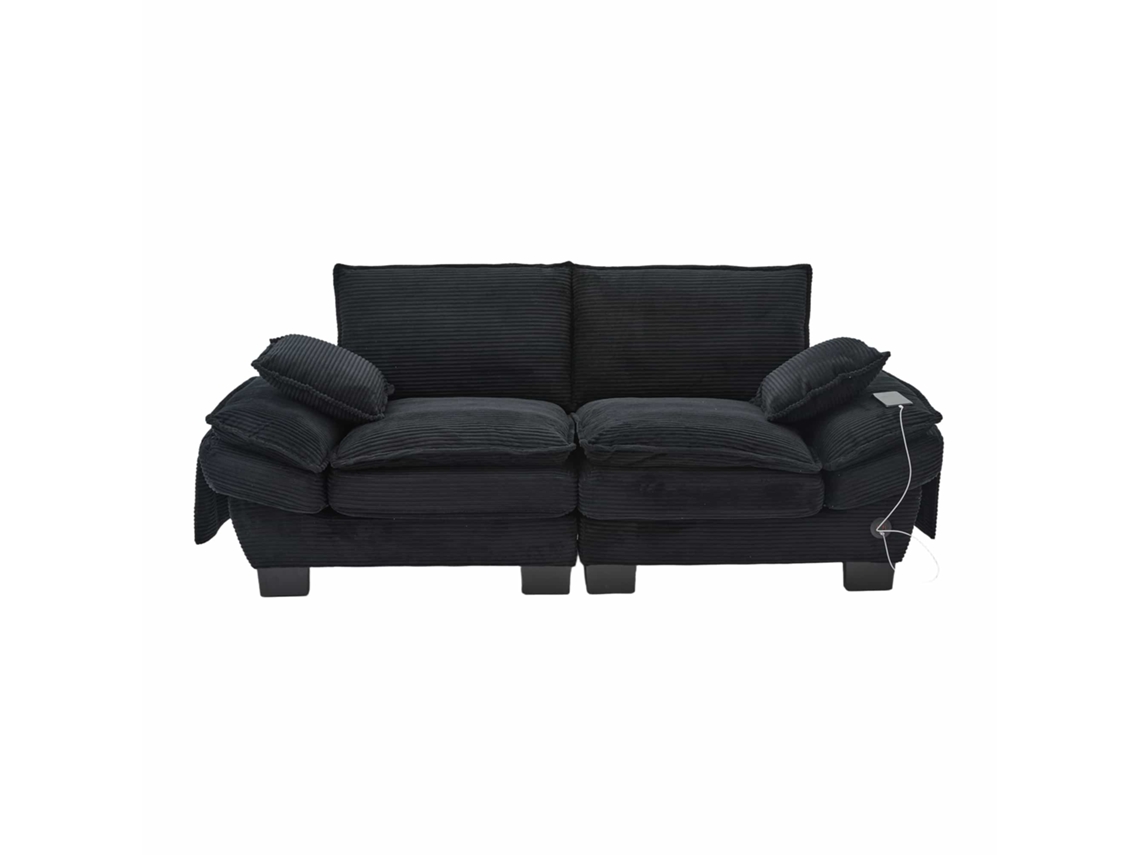 Sofá Modular 2 Plazas - Amplia Superficie De Asiento, Diseño Ergonómico, Espuma De Alta Densidad, Puerto Usb-c Y Bolsillos Laterales - Negro