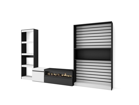 Muebles de Salón para TV 320x186x35cm Chimenea eléctrica Blanco y negro