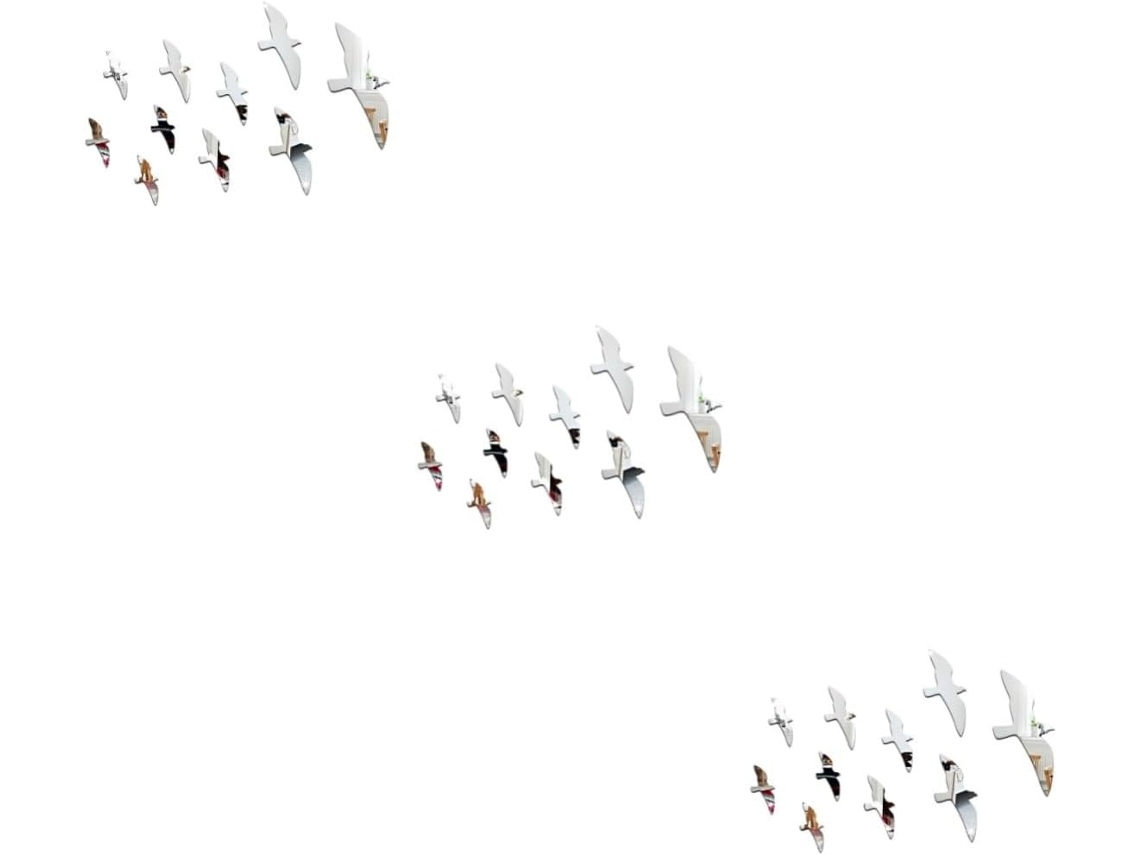 Juego De 3 Pegatinas De Pared Plateadas Removibles Con Diseño De Pájaros Volando.