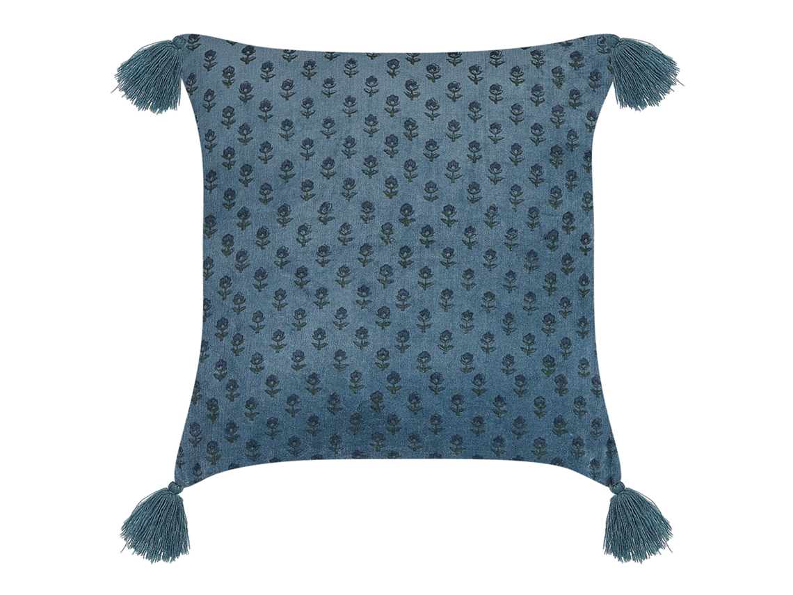 Cojín decorativo BELIANI Ribes de Terciopelo Azul 45x45x10
