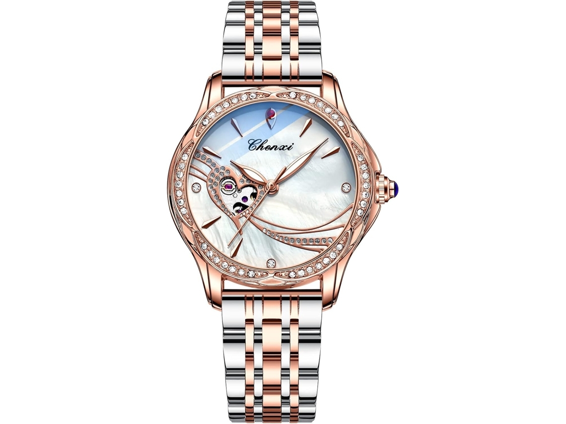 Relojes Femeninos De Acero Inoxidable Impermeables Con Detalles De Diamante Y Cuerda Automática Rosayuysan