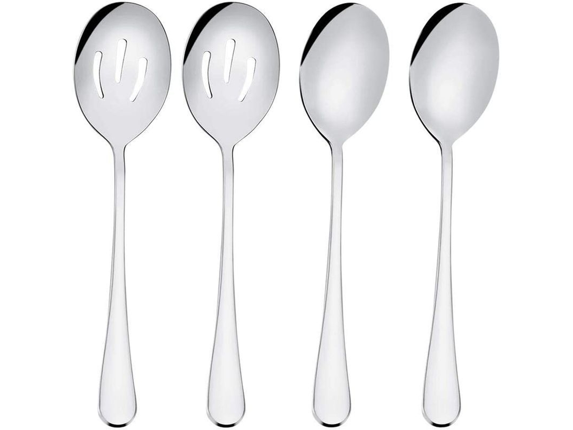 Juego De Cucharas Para Servir, 2 Cucharas Y 2 Cucharas Ranuradas, Acero Inoxidable De 22 Cm Para Buffets Y Banquetes.