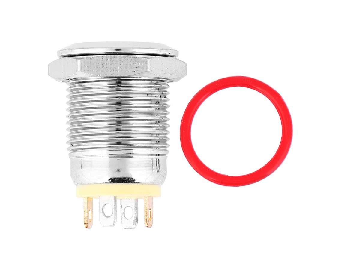 Botón Pulsador Metálico Con Reinicio Automático, Resistente Al Agua Ip67, Con Luz Led Amarilla De 12 Mm, 1 Contacto Normalmente Abierto (24 V), Símbolo De Alimentación.