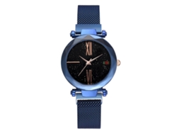 Reloj Casual De Cuarzo Para Mujer Con Correa De Malla De Aleación, Plateado Y Negro, Esfera Azul Oscuro, Zhoulianfa
