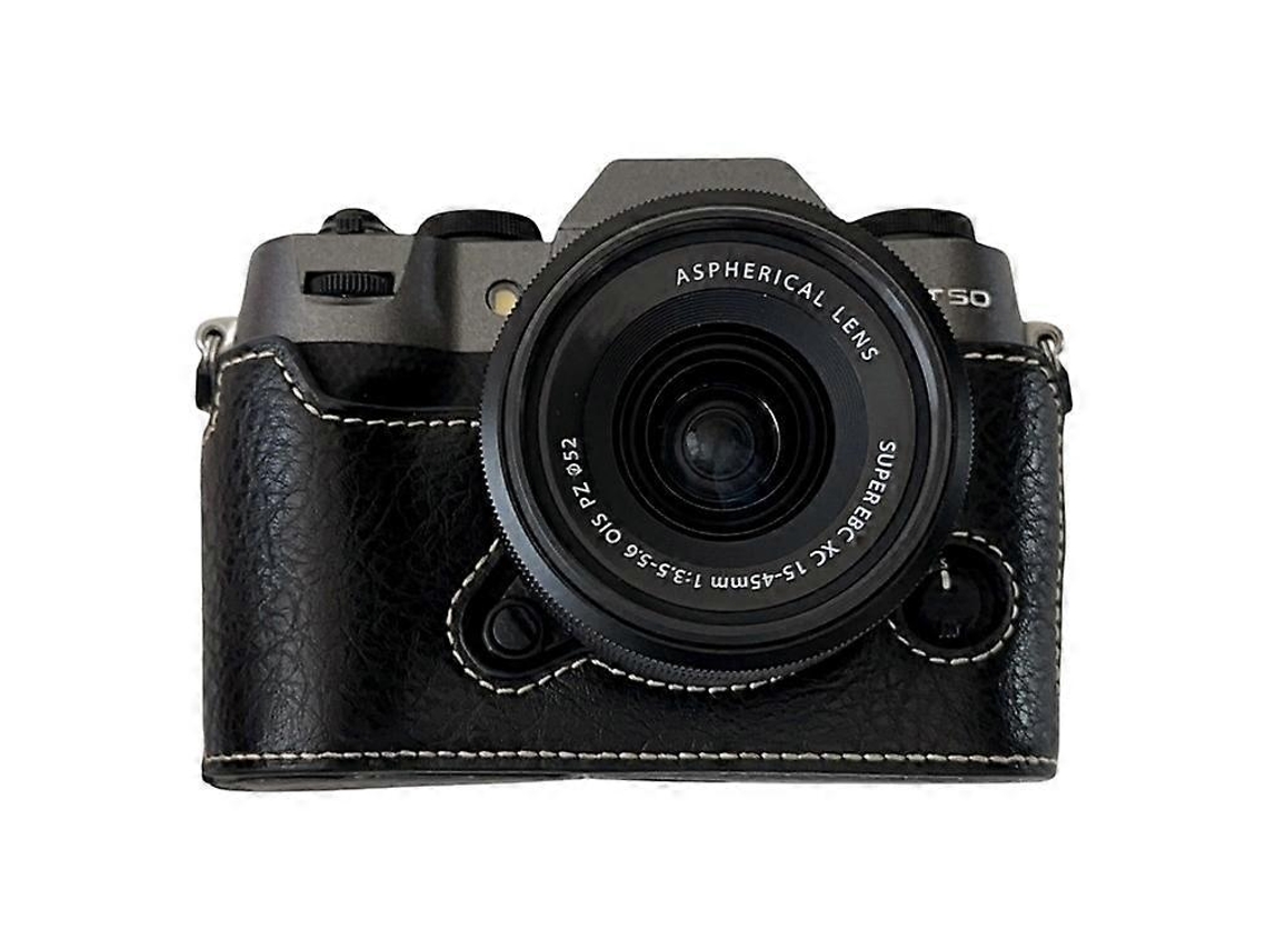 Estuche de piel sintética con textura de búfalo compatible con Fujifilm X T50, estuche de medio cuerpo con ranura para batería Facpoet