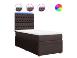 Maison Exclusive - Cama Box Spring Con Colchón Tela Marrón Oscuro 100x200 Cm