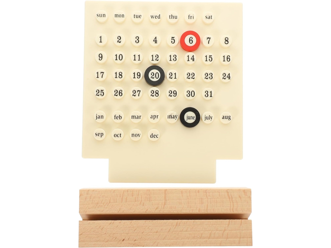 Calendario De Escritorio Perpetuo Con Base De Madera Para La Visualización De La Fecha Mensual.