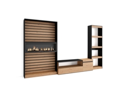 Muebles de Salón para TV 320x186x35cm Chimenea eléctrica Roble y negro
