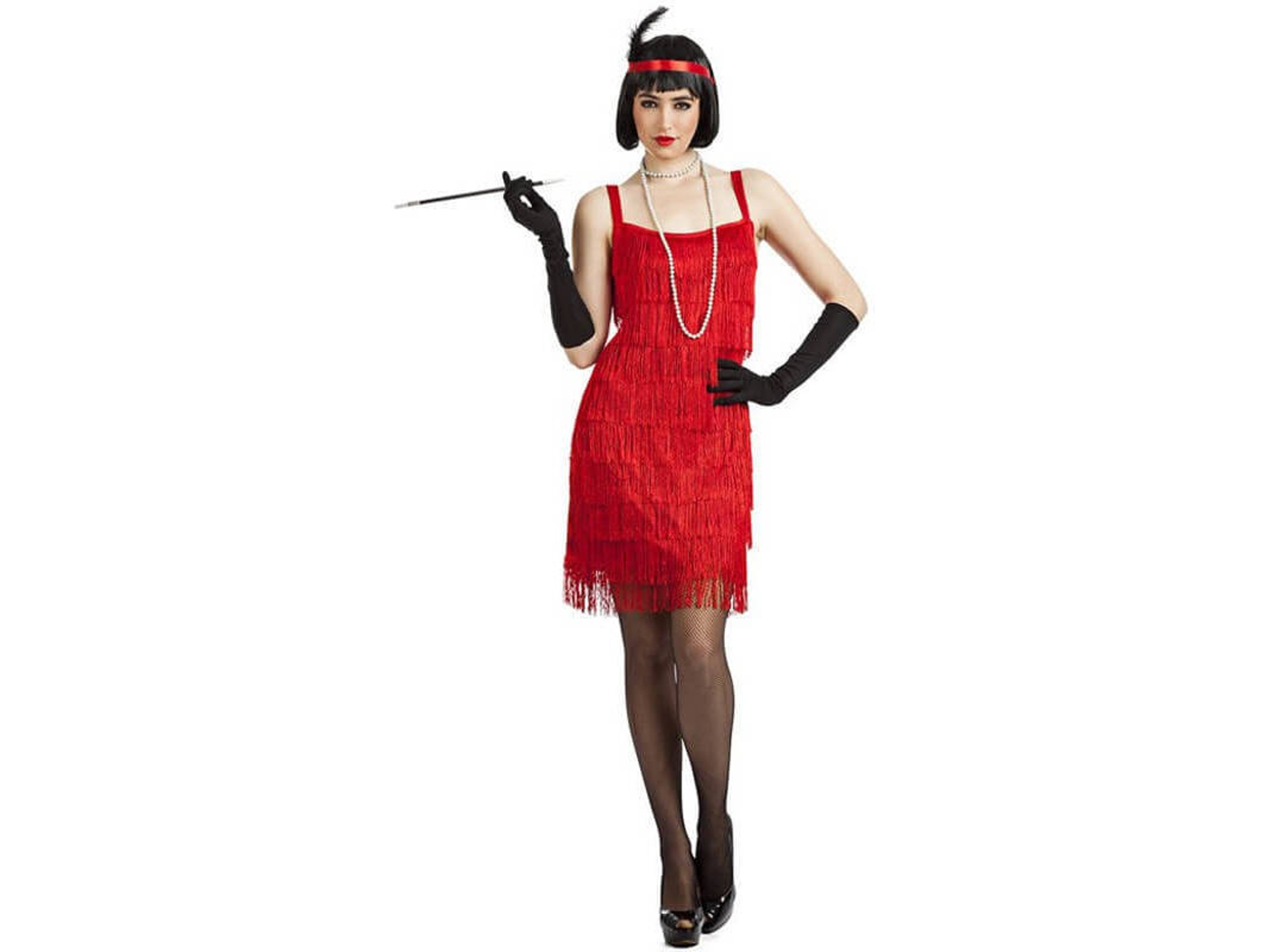Disfraz de Mujer DISFRAZZES Charleston Con Flecos Rojo (Talla: M/L)