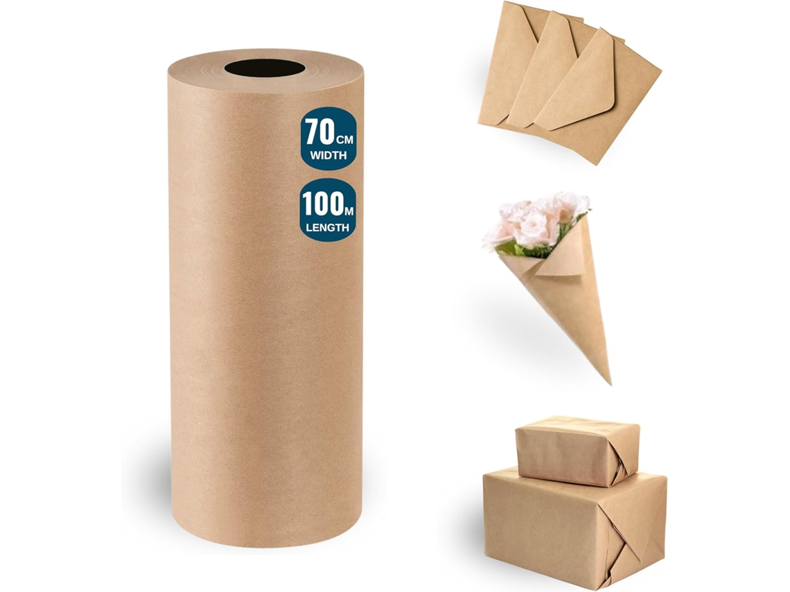 1 Rollo de Papel Kraft para Envolver 70cmx100m - Papel Ideal para Manualidades o Envoltorio de Regalos de Navidad y Cumpleaños ESPÍRITO REBELDE, LDA