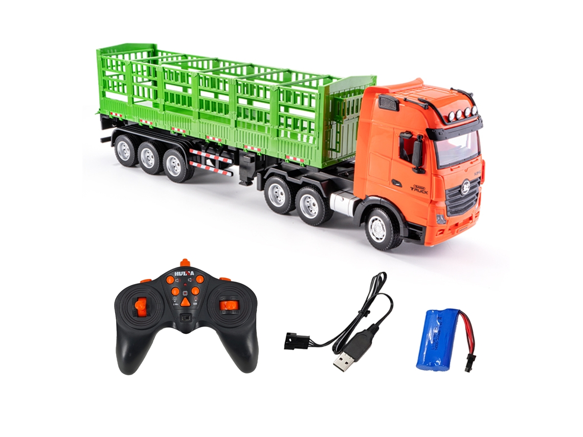 Camión de transporte teledirigido, escala 1:18 con luces y sonidos, juguete de construcción eléctrico para niños.