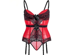 2026-corset Con Tirante Removible Para Mujer, Body Con Copas Y Ligas, Encaje Y Nudo, Rojo, Sexy Y Casual, Talle Ajustable