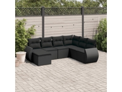 Conjunto de sofá de jardín de 7 piezas con cojines de mimbre negro de DKD Home Decor