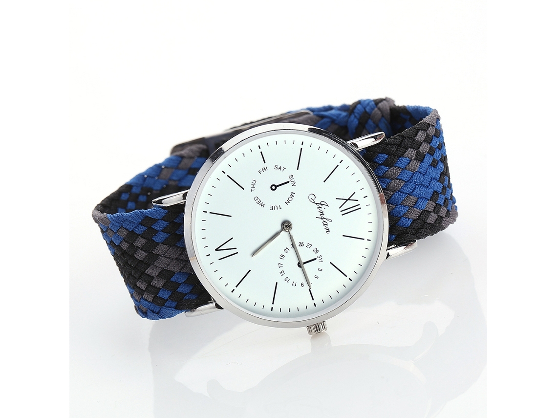 Reloj De Pulsera Étnico De Cuarzo Con Correa Tejida, Unisex, Estilo Moderno (azul Grisáceo)