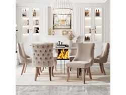 Silla De Comedor Con Botones, Respaldo, 6 Piezas, Tachuelas, Terciopelo Beige.