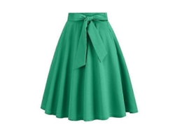Falda línea A para mujer con cintura alta con moño y volante, tela ligera para verano, fiesta y cita verde M