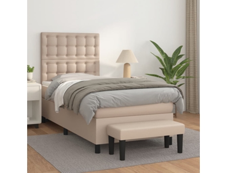 VIDAXL Cama con somier (Marrón - Cuero artificial - 193 x 90 x 128 cm)