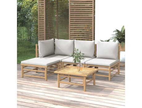 MAISON EXCLUSIVE Set de muebles de jardín 5 piezas bambú y cojines gris claro