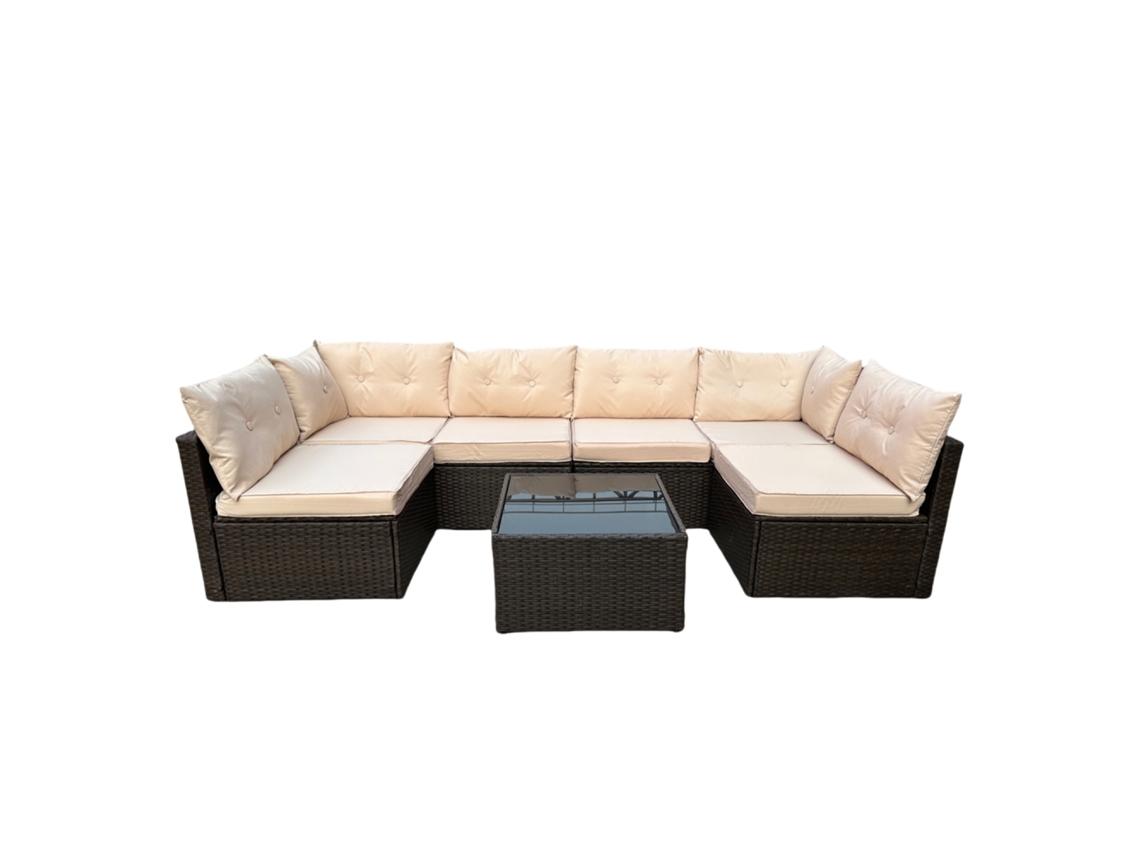 Nacula Conjunto De Móveis De Jardim Modular De 6 Lugares Em Resina Tecida Marrom Conceito U