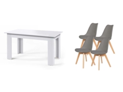 Pack Mesa Fija de Comedor o Cocina Blanco 4 Sillas Nordic Gris SALDOSYSTOCKS