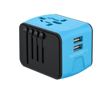 Cargador de viaje Multifuncional 2usb Soporte de carga Us Eu Uk Au Plug International Universal Converter Cargador Conversión multipaís 199-2U azul