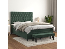 Cama Box Spring Con Colchón Terciopelo Verde Oscuro 140x200 Cm