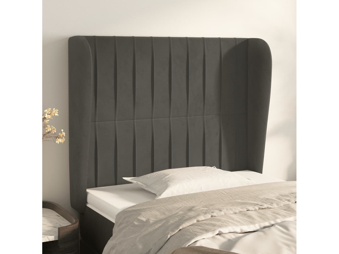 Cabecero Con Orejas De Terciopelo Gris Oscuro 93x23x118/128 Cm