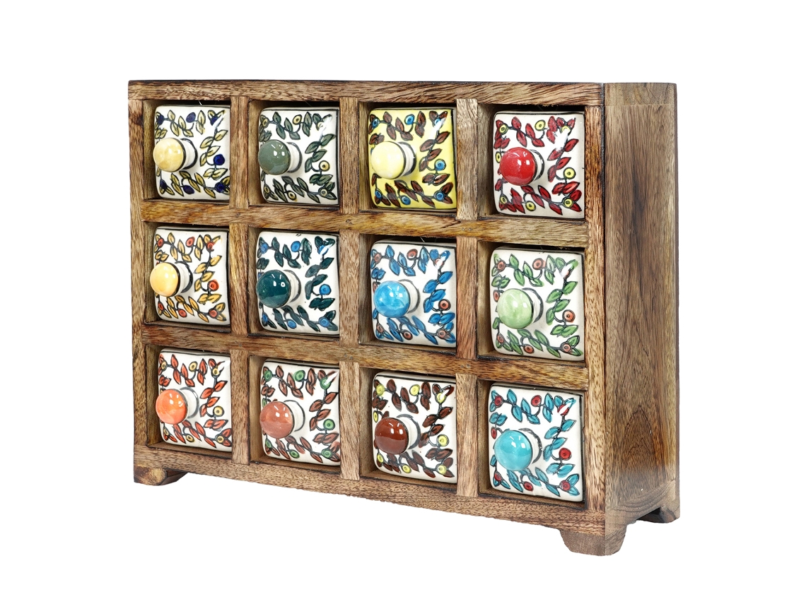 Especiero de madera y cerámica marrón 23x11x30cm 32903 Sigris