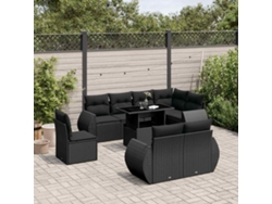 Conjunto de sofá de jardín de 9 piezas con cojines, ratán negro, Dkd Home Decor