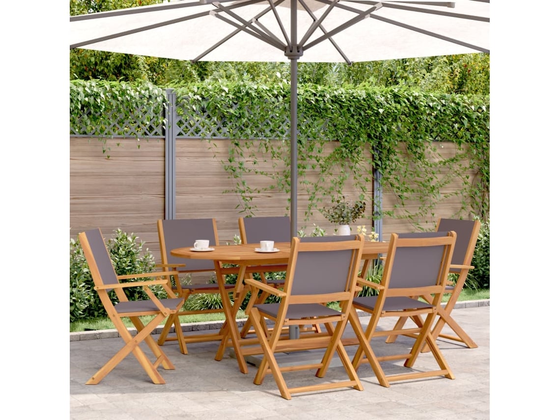 Sillas de jardín plegables DKD Home Decor, 8 piezas, tela/madera maciza, antracita