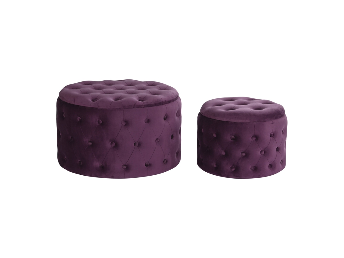 Set 2 Reposapies Poliester Mdf Capitone 70x70x42cm