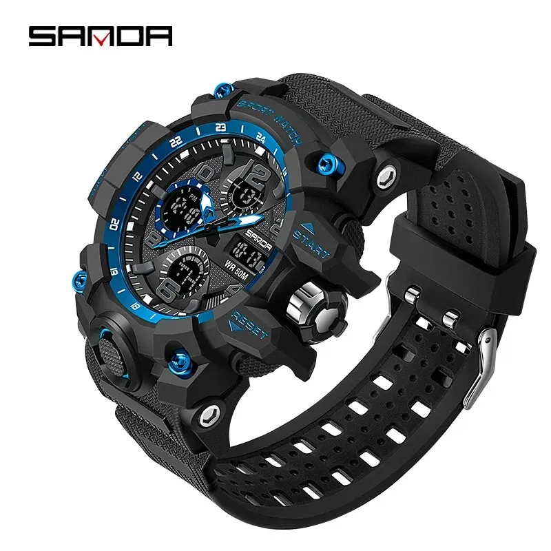 Reloj De Cuarzo Para Hombre (azul) Resistente Al Agua Con Doble Pantalla.