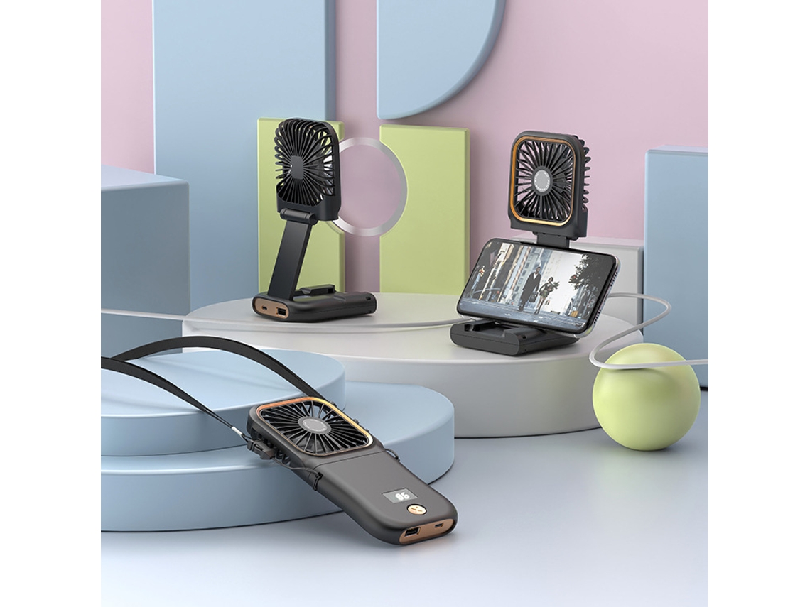 Mini Ventilador Para Jóvenes, Pantalla Inteligente, Giratorio, Base Ideal Para Teléfono Móvil Y Batería Adicional, Carga Usb, Fácil De Usar