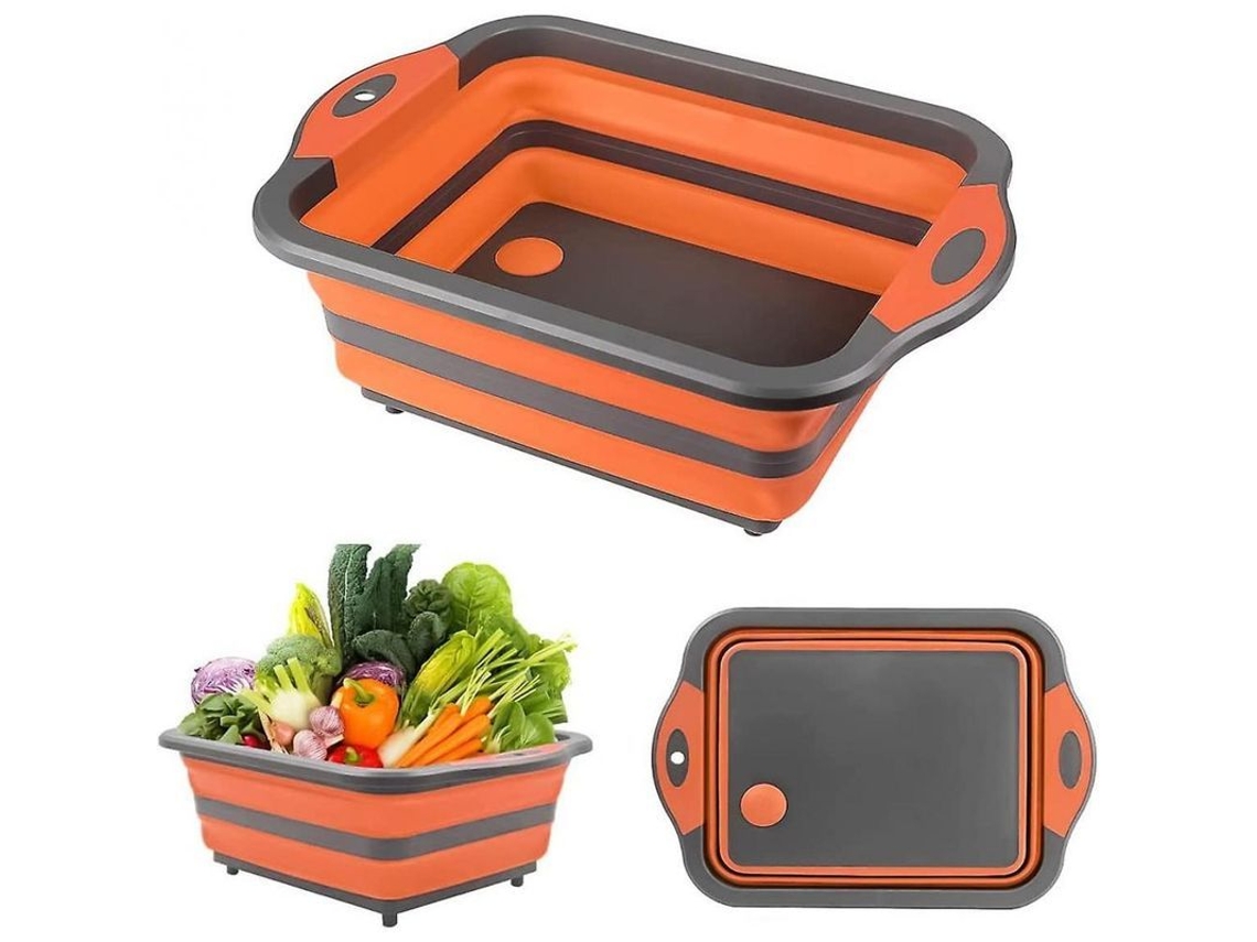 2026da-bandeja Plegable De Cocina Multifunción 4 En 1, Tablero De Cortar Y Lavavajillas, 8l, Pp+tpr, Verde Naranja