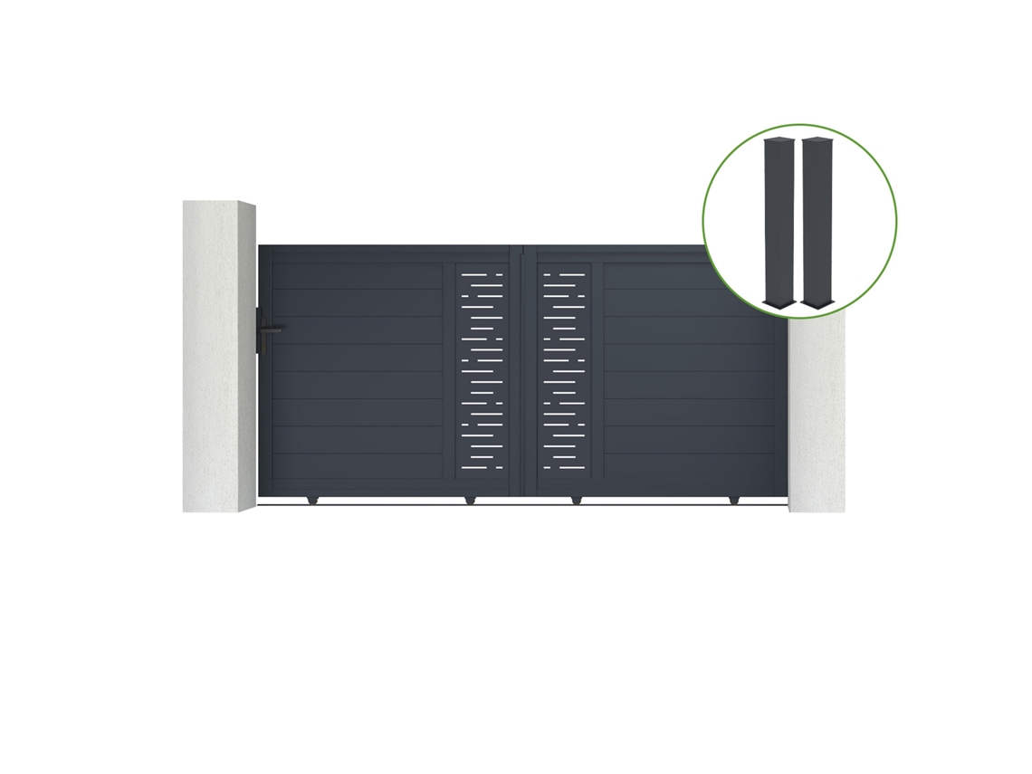 Puerta corredera 3m ARLBERG H.140cm aluminio gris 2 postes 20x20cm H.166cm CASANOOV