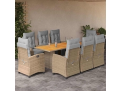 Juego de comedor de jardín de 9 piezas con cojines, mimbre beige mixto, DKD Home Decor