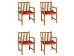Sillas de jardín DKD Home Decor de 4 piezas con cojines rojos, teca maciza