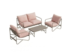Conjunto de jardín de 4 piezas: sofá, sillones, mesa, metal, rosa. Tienda PENGJIANG.