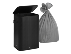 Cesto Roupa Relaxdays C/ Tampa, 2 Compartimentos, Bambu, 105 L, Dobrável, 63 X 52 X 32 Cm, Separador, Preto
