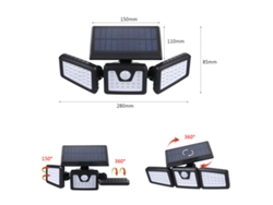 Rebe-luz De Calle Solar Con Sensor De Movimiento Pir 3 Cabezas 70 Leds Ip65 Resistente Al Agua Para Jardín Patio Exterior